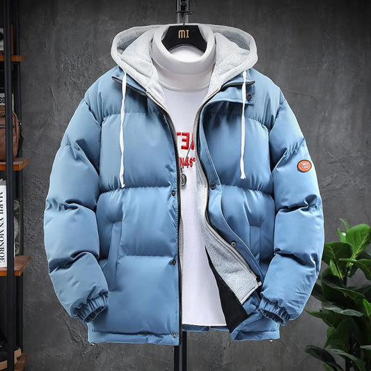 Men'S Autumn Winter Fashion Casual Jacket Cotton-Padded Warm Pure Color Down Jacket With Hat Winter Men'S Cotton-Padded Coat - Colouronova