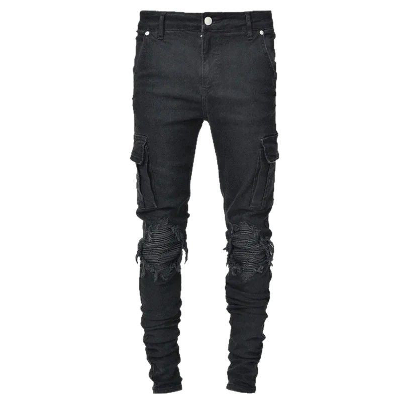 Men's Slim-fit Denim Pants with Multiple Pockets Colouronova
