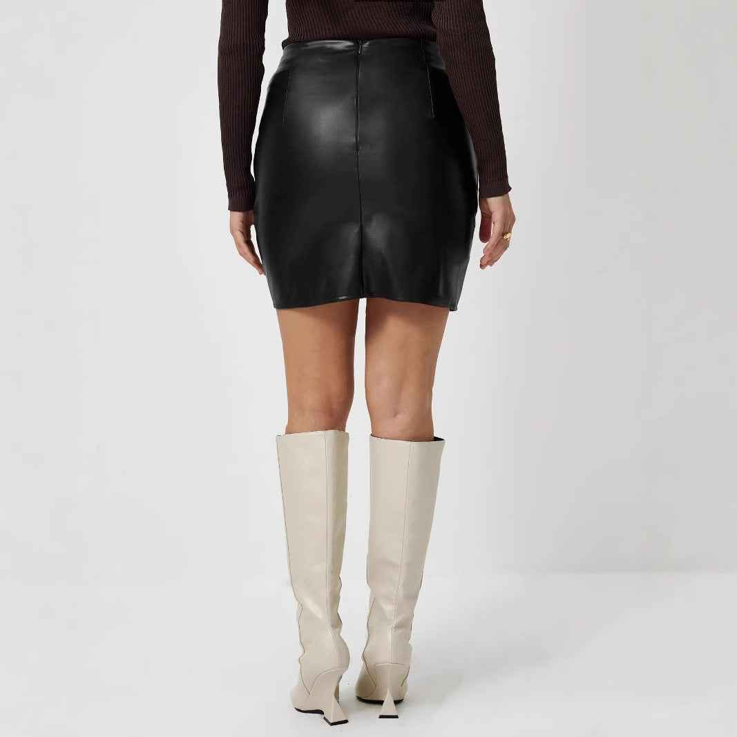Elegant PU Leather A-Line Short Skirt