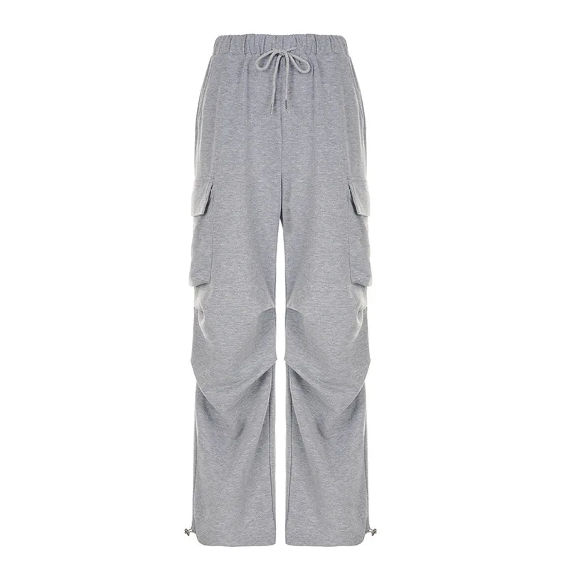 Women Sweatpants Baggy Sports Jogger Trousers Multi Pocket 2024 Autumn Casual Drawstring Cargo Pants High Waist Floor Length - Colouronova