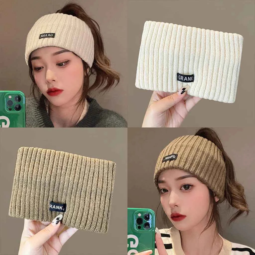 Autumn and Winter Knitted Headband Female Letter Wide Edge Wool Hat Headband Ponytail Hair Headdress Sports Headband