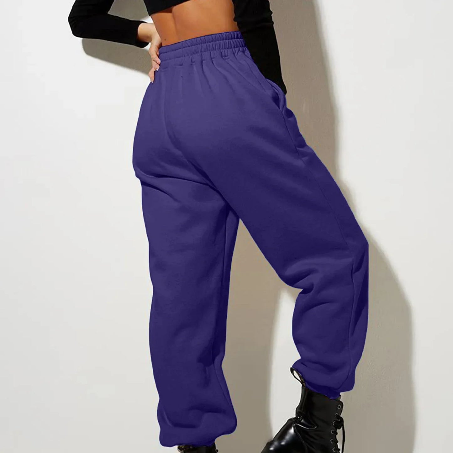 Joggers Sweat Pant For Women Fleece Lined Sweatpants Wide Straight Leg Pants Elastic Slim Bottom Trousers Female Clothing - Colouronova
