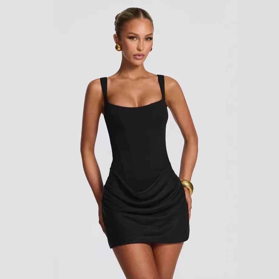 Elegant Pleated Vest Dress