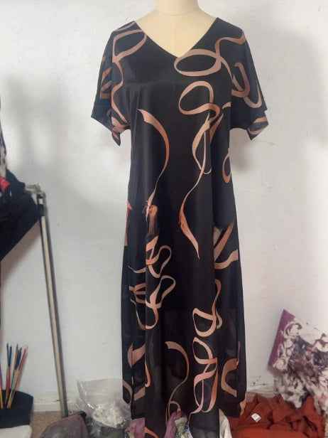 Elegant Abstract Print V-Neck Mid-Length Dress