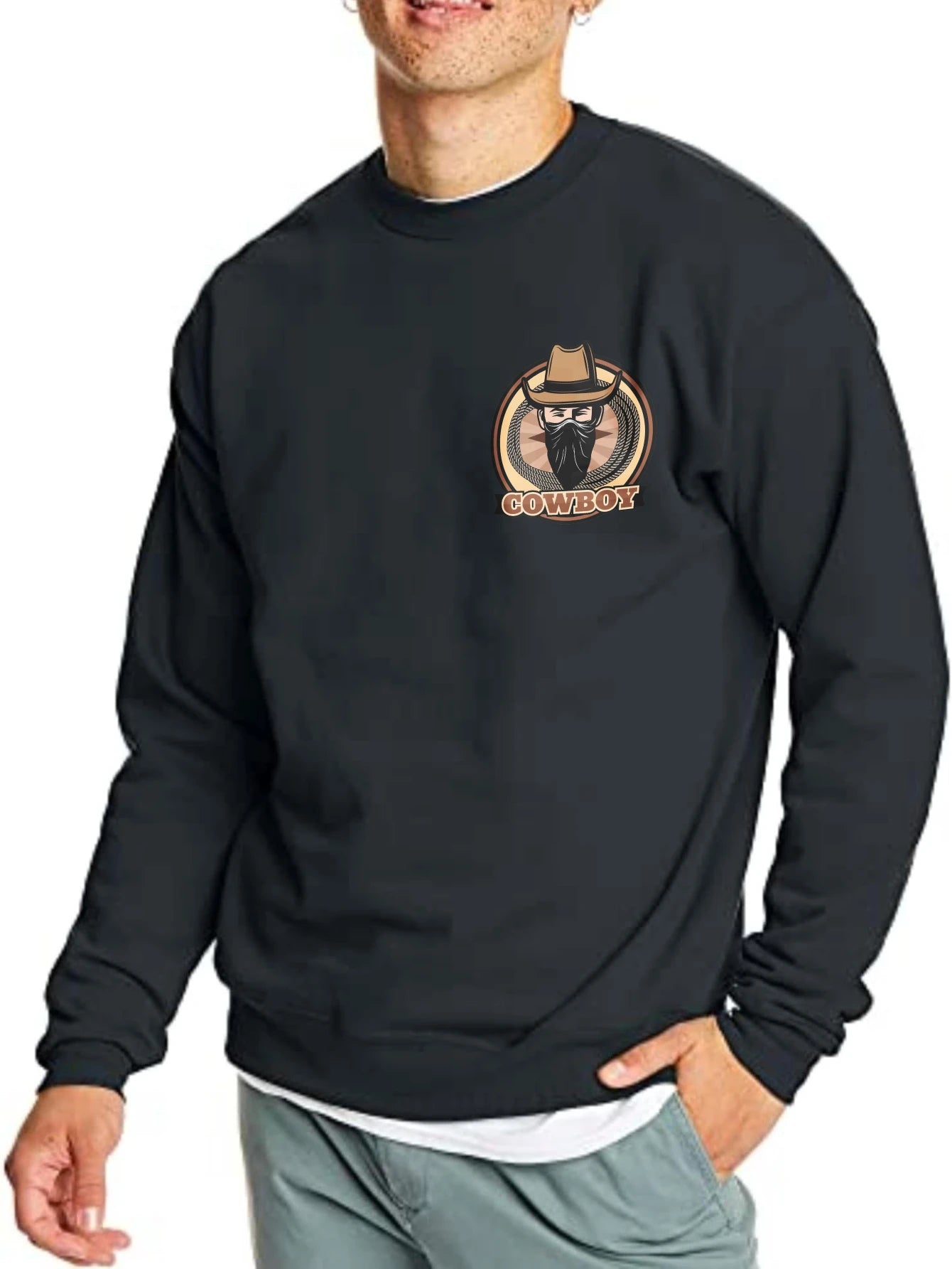 Men's t-shirts  Sportswear man Oversize Autumn Long sleeves Cowboy Hat Logo Printed Graphic t-shirt Oversize Christmas 90s - Colouronova