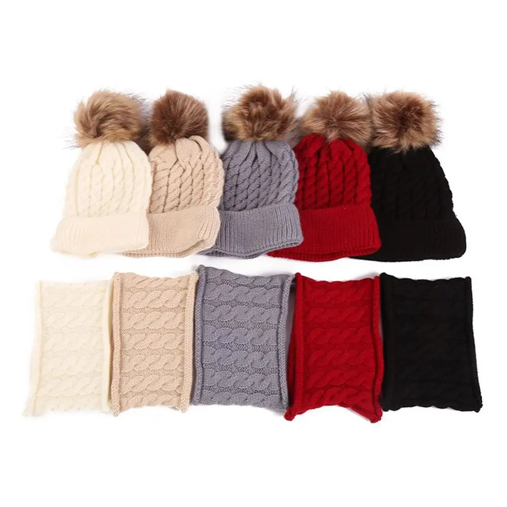 2Pcs/Set Fashion Ear Protection Children Hat Scarf Set Warm Windproof Kids Beanie Caps Soft Thickened Neck Warmer Boys Girls - Colouronova