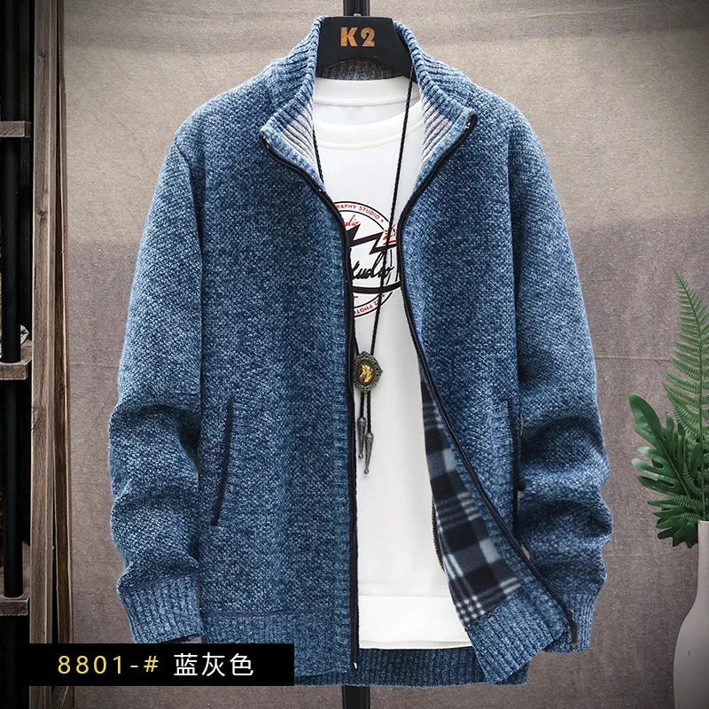 Men's Winter Autumn Fleece Sweater Zipper Cardigan Korean Warm Jacket Coat Sports Male Jumper Knit Clothing Brown Jacket Colouronova