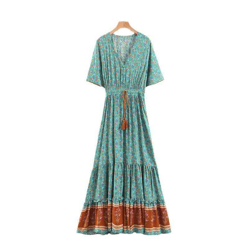 Bohemian Print V-Neck Flowy Dress