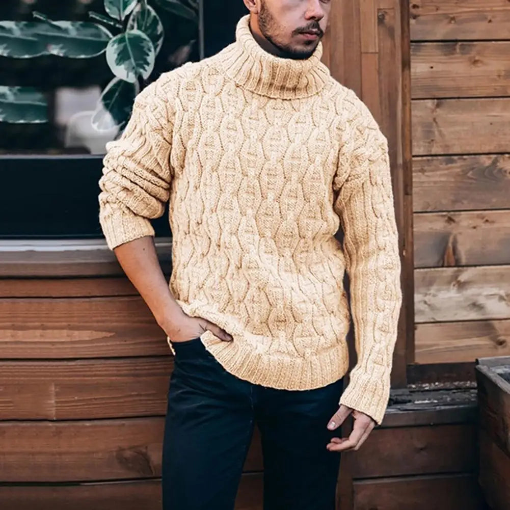 2021 Winter Warm Thick Woolen Sweaters Men Casual Knitted Turtleneck Jumper Tops Men's Fashion Solid Long Sleeve Ribbed Sweater - Colouronova