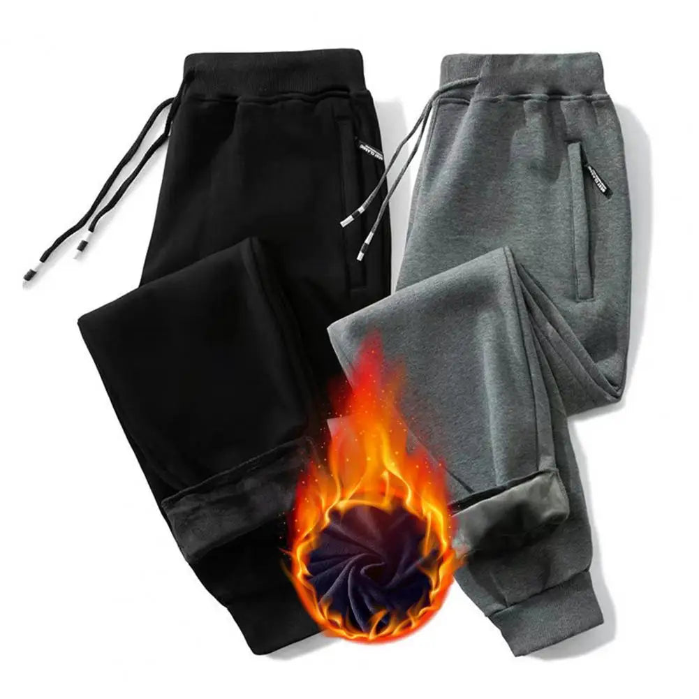 Fleece Lined Trousers for Men Men Polyester Pants Men's Thick Fleece-lined Jogger Pants with Zippered for Winter for Autumn - Colouronova