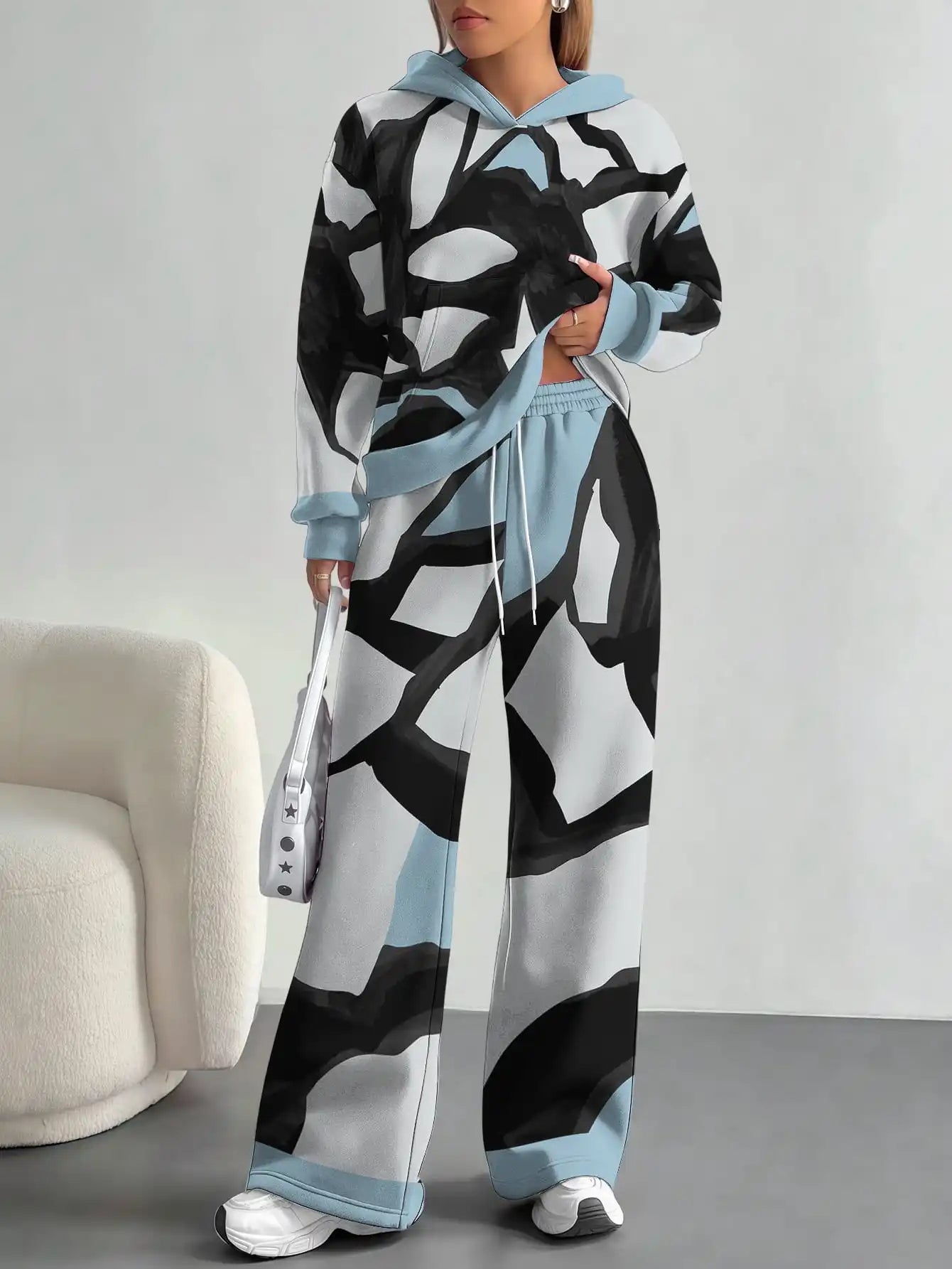 Foreign trade flame splicing printing new hot style 2025 new pink gradient fashion casual European and American women's suit - Colouronova