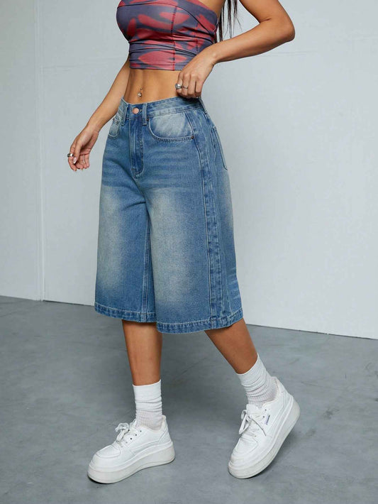 eStraight-Leg Denim Shorts