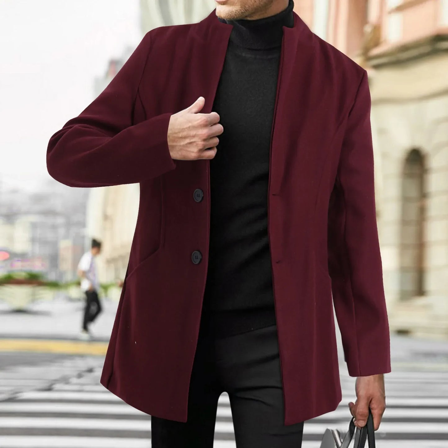 High Quality Men Plus Long Standing Collar British Style Business Casual Fashion Slim-Fitting Suit Jacket Wool Wool Coat - Colouronova