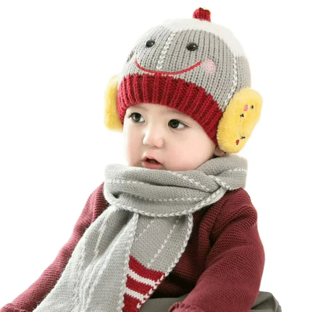 Cartoon Snowman Children Hat Scarf Set 2Pcs Set Ear Protection Warm Beanie Caps Neck Warmer Beanie Hat Scarf - Colouronova