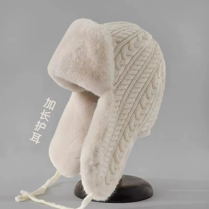 Women Winter Knitted Ear Flap Hat Extended Long Thermal Windproof for Cycling Skiing Cold Weather Unisex Thick Beanie - Colouronova