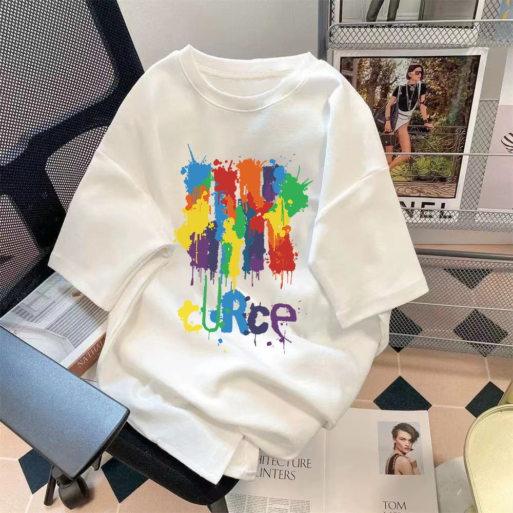 Trendy Summer Bear Print Loose T-Shirt Colouronova
