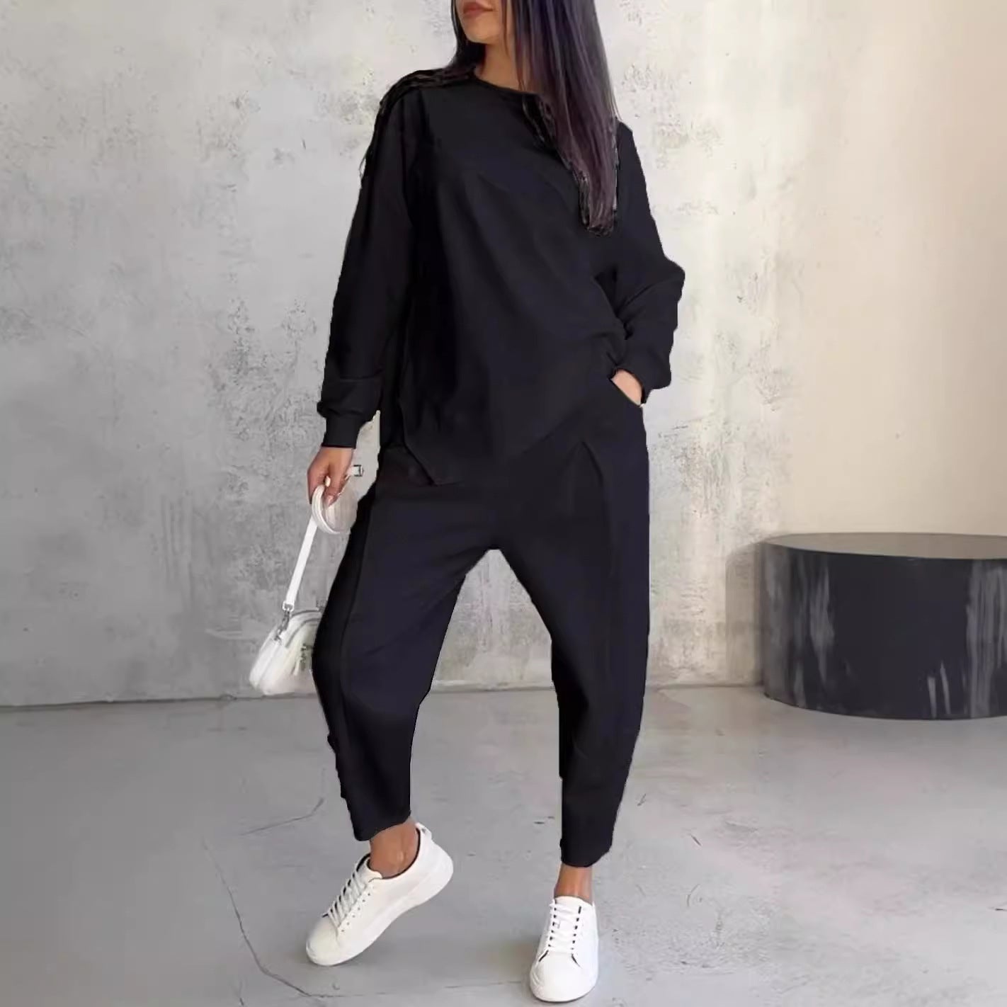 Womens Casual Round Neck Loose Long Sleeve Sweatshirt Suit Colouronova