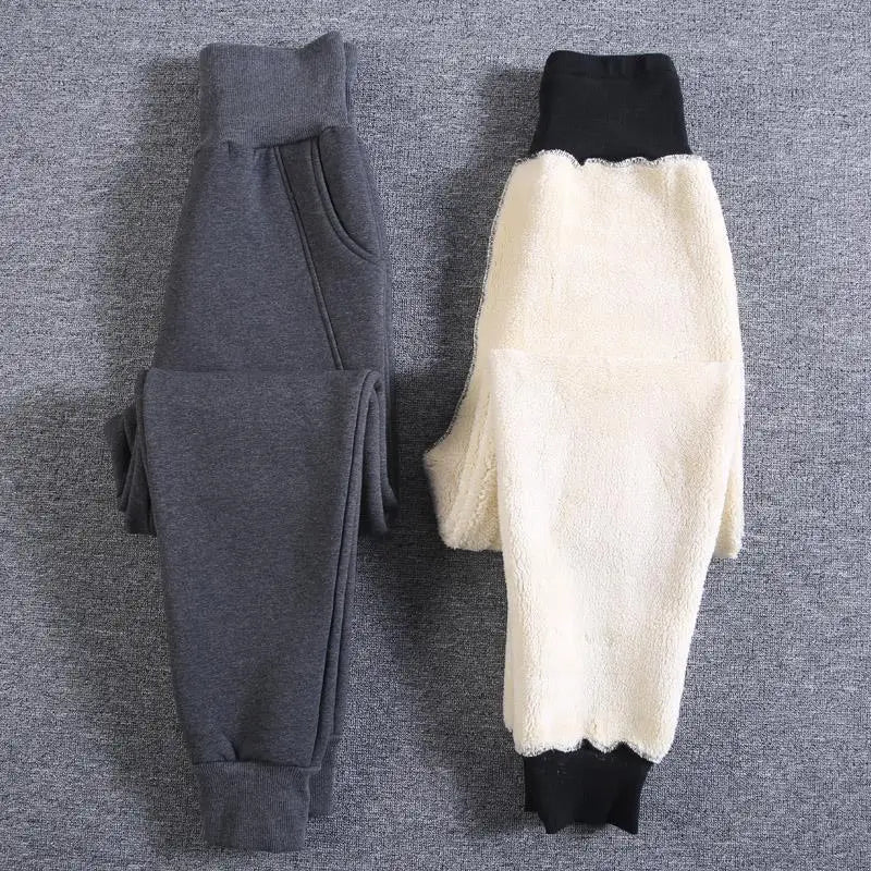 2022 Winter Women Fleece Pants Casual Keep Warm Thick Trousers Fashion Solid Color Loose High Lamb Fur Slim Waist Sweatpants 4XL - Colouronova