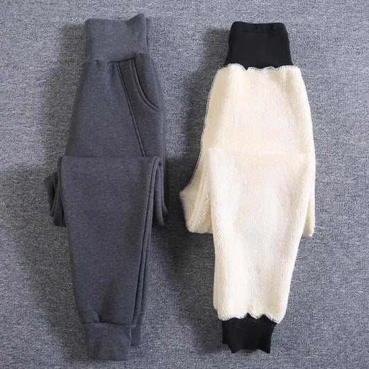 2022 Winter Women Fleece Pants Casual Keep Warm Thick Trousers Fashion Solid Color Loose High Lamb Fur Slim Waist Sweatpants 4XL - Colouronova
