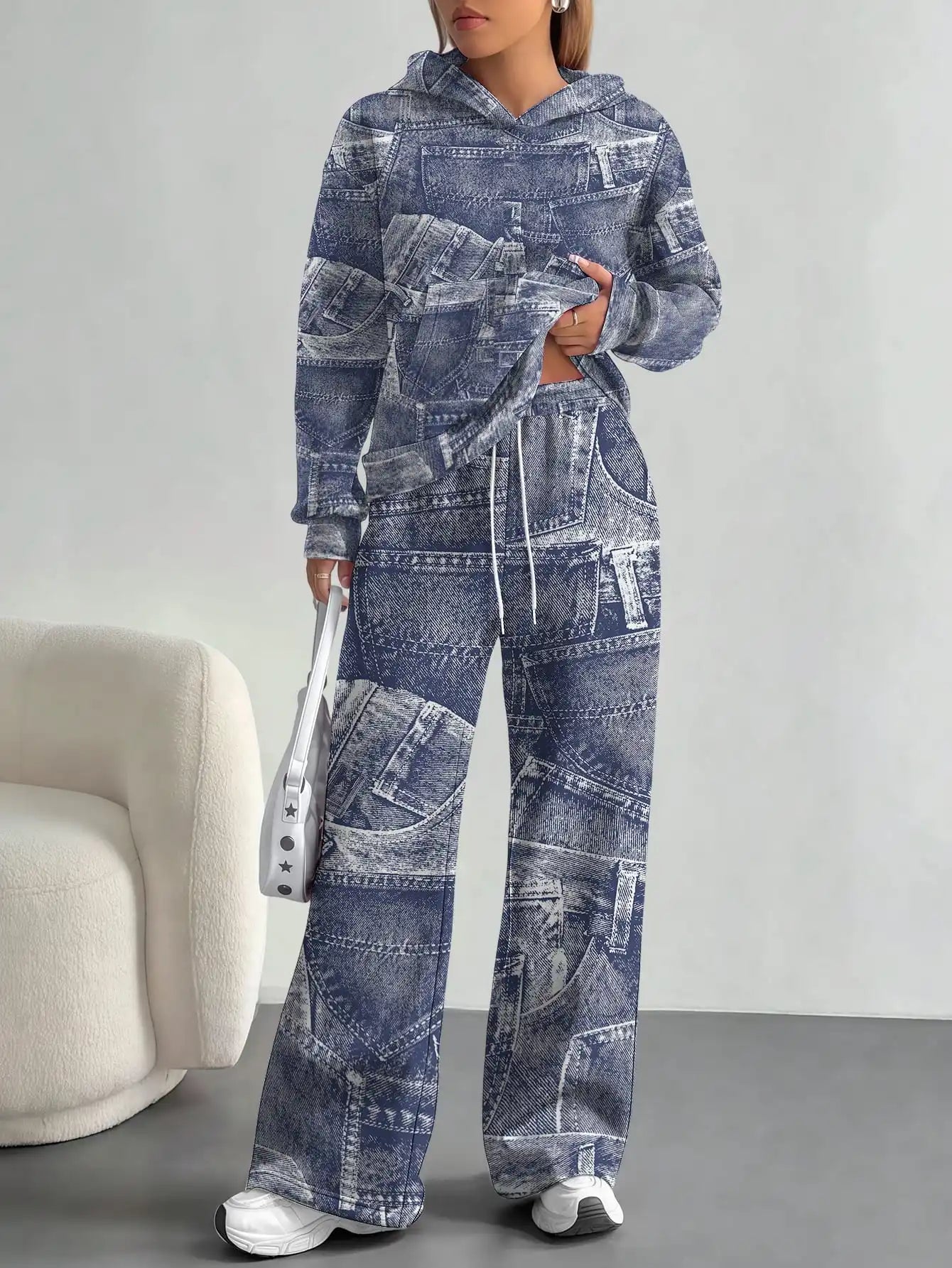 Foreign trade flame splicing printing new hot style 2025 new pink gradient fashion casual European and American women's suit - Colouronova