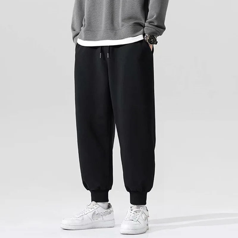 man Men's Casual Pants Leisure sanitary pants men autumn winter new Korean version thick bound feet trendy printed plush pants - Colouronova