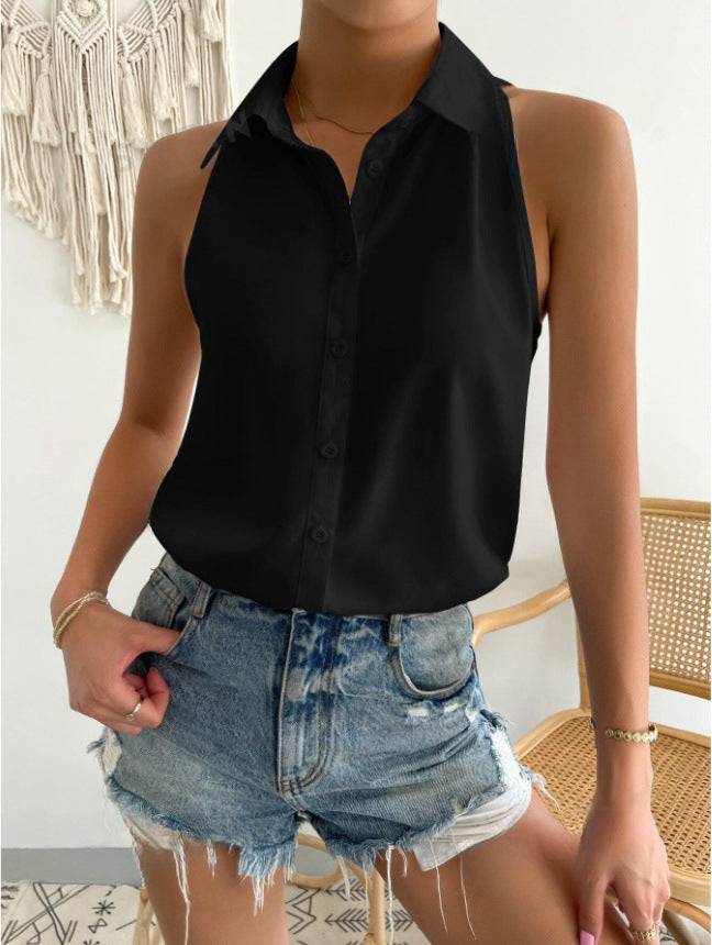 Sleeveless Satin Shirt for Women Colouronova