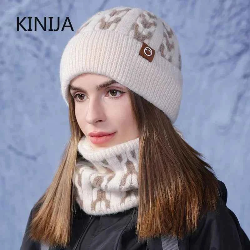 Winter Knitted Hat Scarf Set for Men Women Cold Proof Ear Protection Scarf Warm Skullies Beanie Windproof Outdoor Cycling Skiing