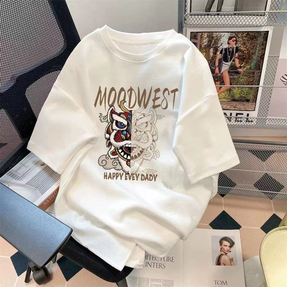 Trendy Summer Bear Print Loose T-Shirt Colouronova