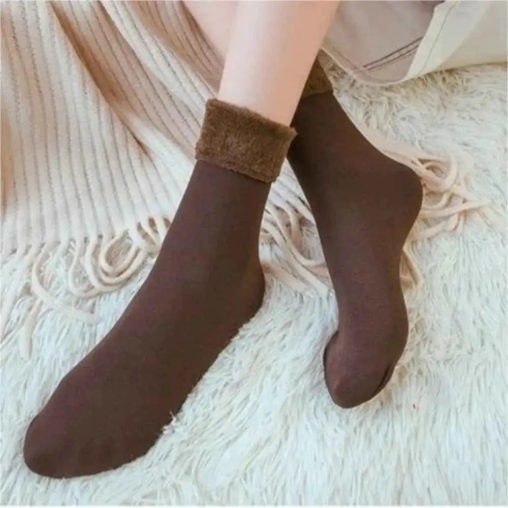 Winter Fleece Socks Women Thermal Cashmere Wool Warm Thicken Socks Snow Velvet Boots Solid Color Home Floor Calcetines Mujer
