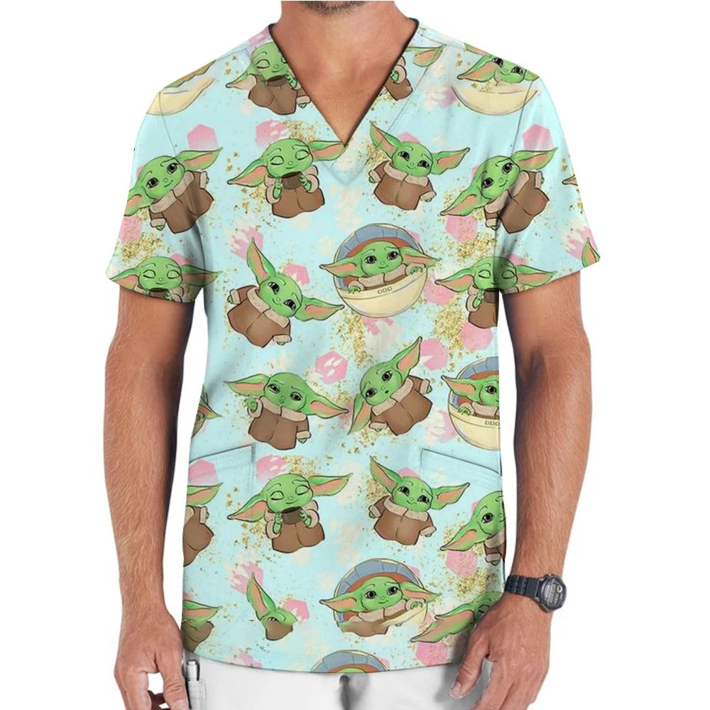 Medical Uniform Men's Nurse Marvel Superhero Matte V-neck Short sleeved Shirt Hospital Top Surgical Dress Men's Dentist T-shirt - Colouronova