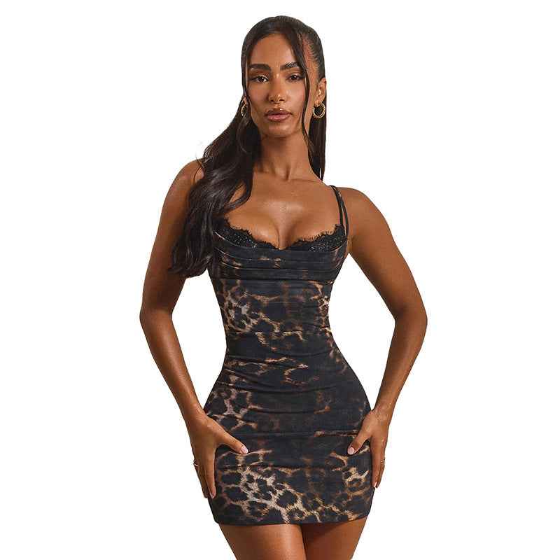 Womens Leopard Print Sling Dress