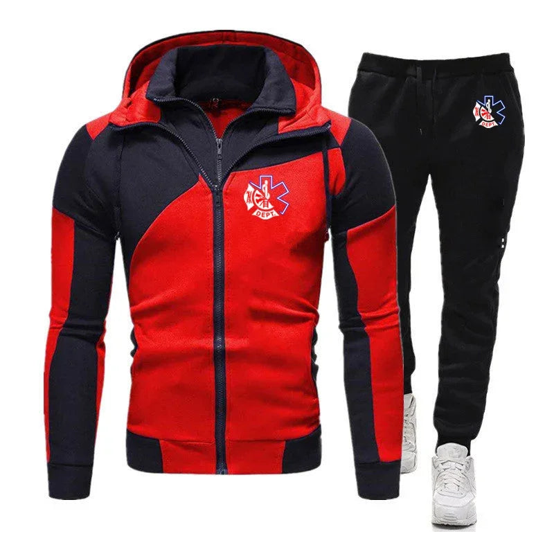 Comfortable Daily Two-piece Men's Sportswear with Zipper Pocket Hoodie Jacket and Drawstring Printed Jogging Pants 2025 - Colouronova
