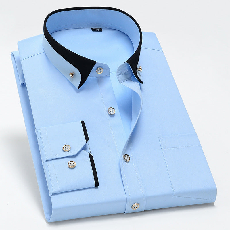 Men's Color Block Collar Stretch Long Sleeve Shirt Colouronova