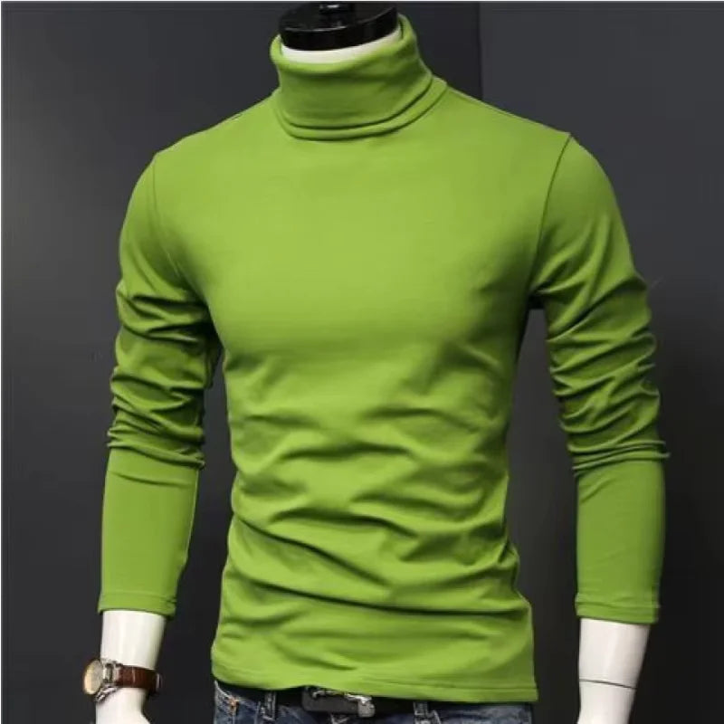 Autumn Winter Mens Turtleneck Sweaters Casual Thermal Long Sleeve Slim Fit Pullovers Stretch Basic Tops Sweatshirt Jumper TShirt - Colouronova