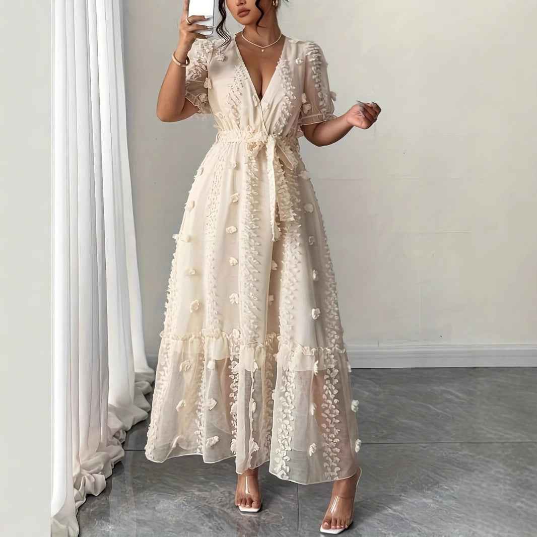 Embroidered Halter Neck Backless Long Dress