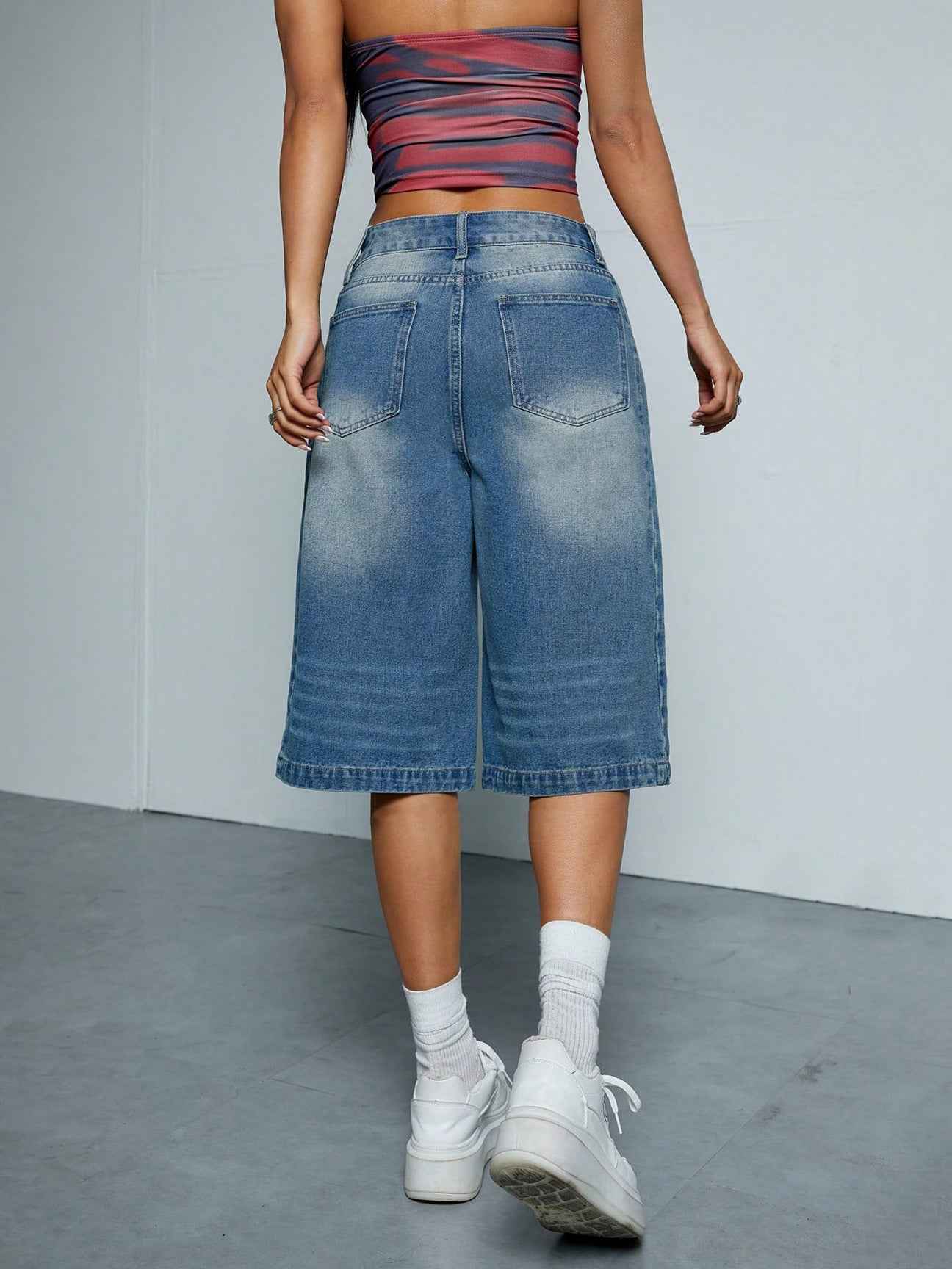 eStraight-Leg Denim Shorts