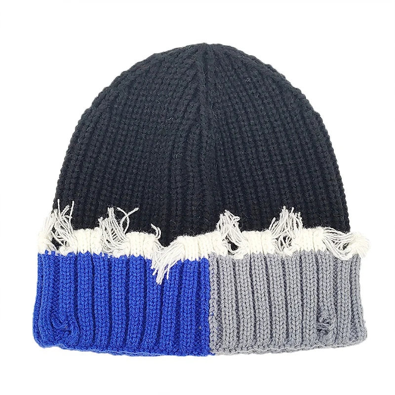 Y2K Knitted Beanie Hats Winter Warm Wool Caps With Holes Hip Hop Streetwear Accessories New Color Matching - Colouronova