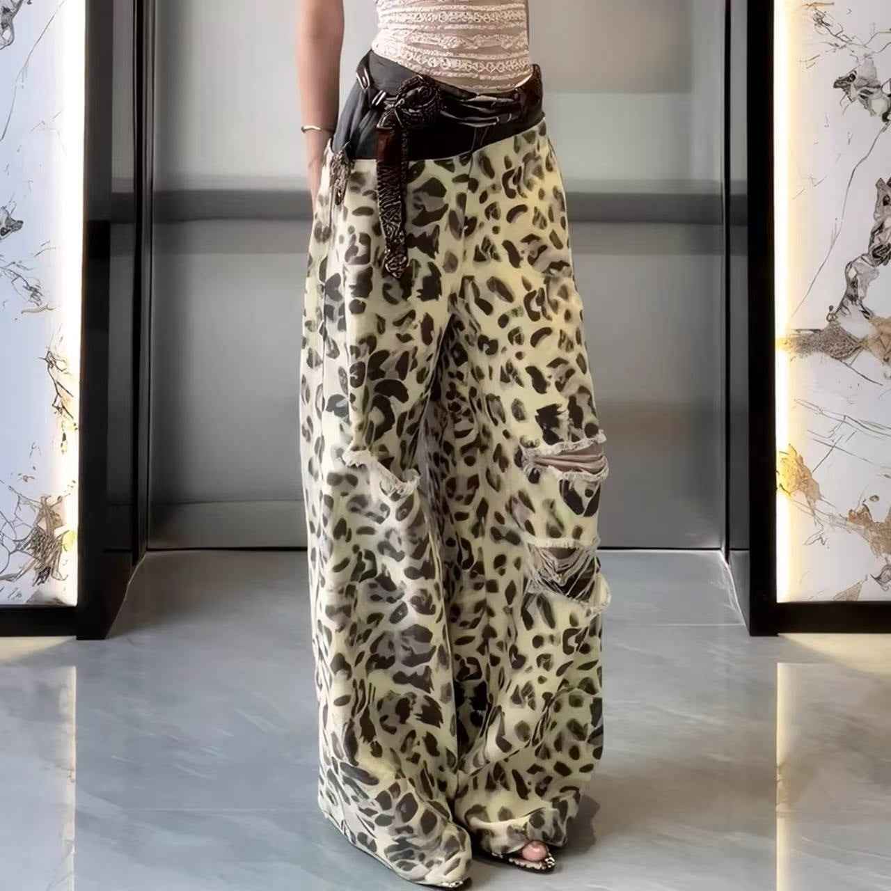 Patchwork Leopard-Print Jeans