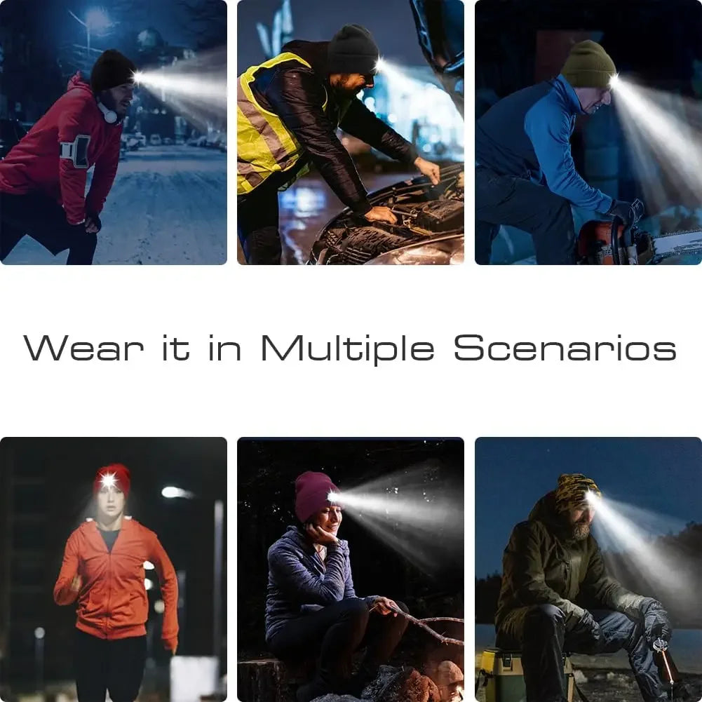 LED Light Up Beanie Hat USB Rechargeable for Adults Winter Warm Headlight Cap Night Fishing Gear - Colouronova