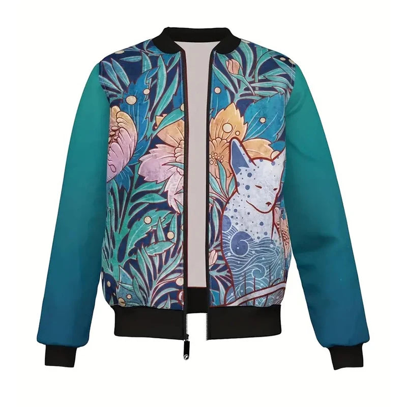 Retro Colorful Flower Jacket Men's Clothing Streetwear Graffiti Long Sleeve Jackets Harajuku Trend Autumn Casual Zipper Coat - Colouronova