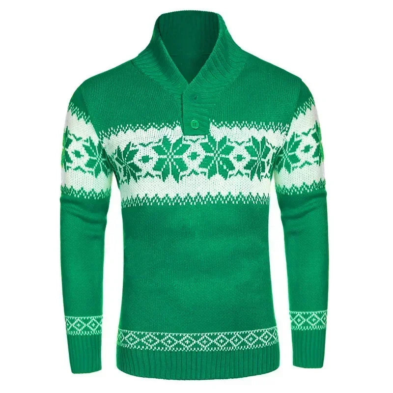 2025 Autumn Winter Men's Snowflake Christmas Sweater Knitted Sweater V-Neck Casual Knit Jumpers Pullovers Home Warm Outwear Male - Colouronova