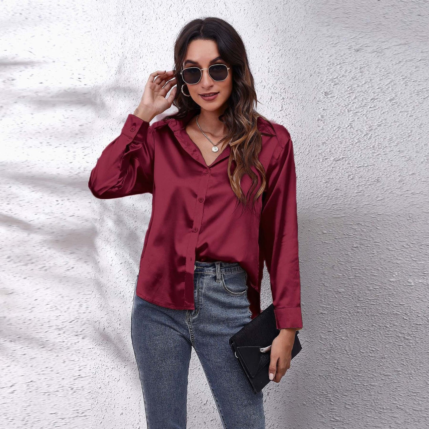 Satin Long-Sleeve Shirt Colouronova