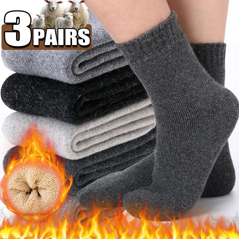3Pairs Warm Merino Wool Hiking Socks  Super Thick Thermal Winter Boot Socks Men Heavy Warm Trekking Socks Cold Weather Outdoor - Colouronova