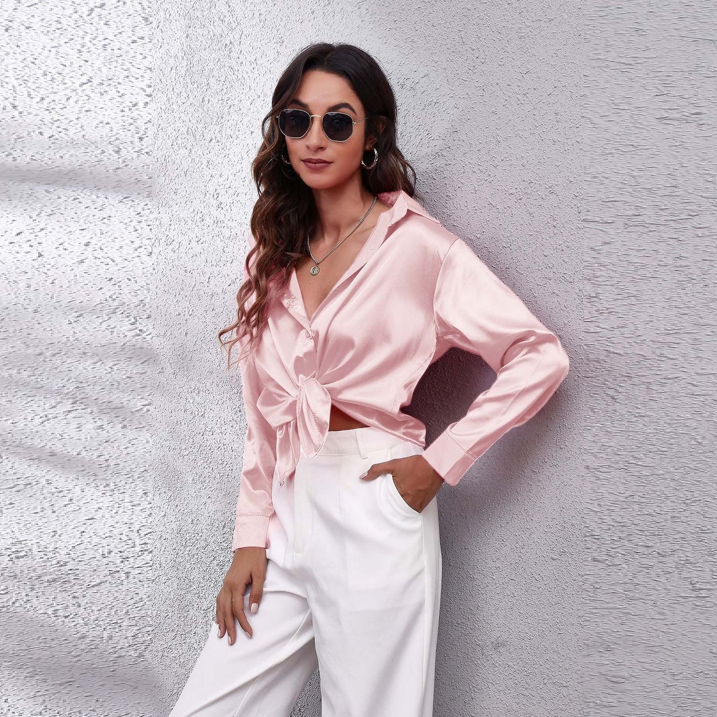 Satin Long-Sleeve Shirt Colouronova