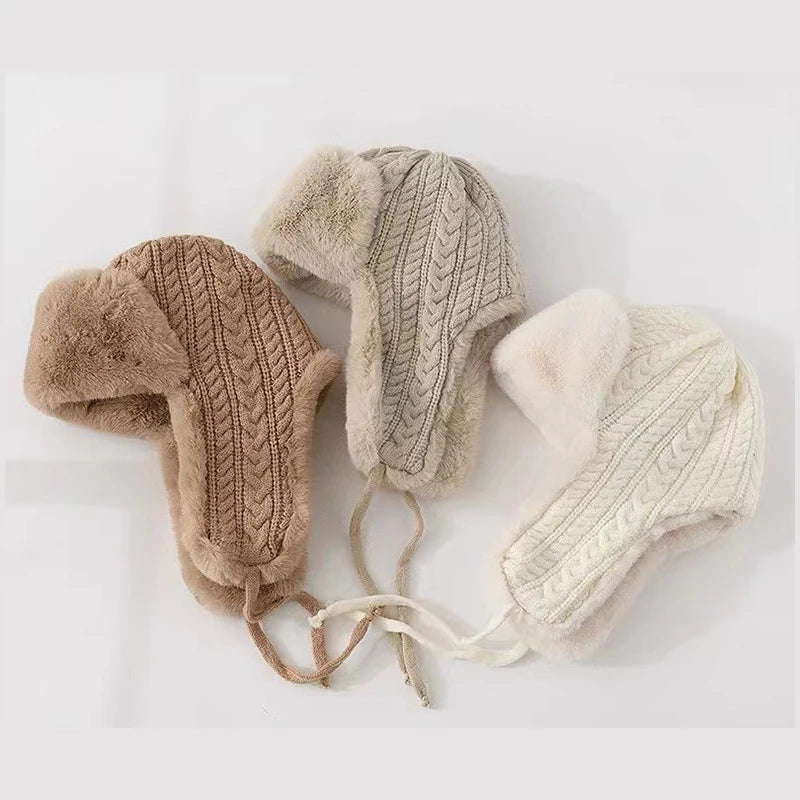 Women Winter Knitted Ear Flap Hat Extended Long Thermal Windproof for Cycling Skiing Cold Weather Unisex Thick Beanie - Colouronova