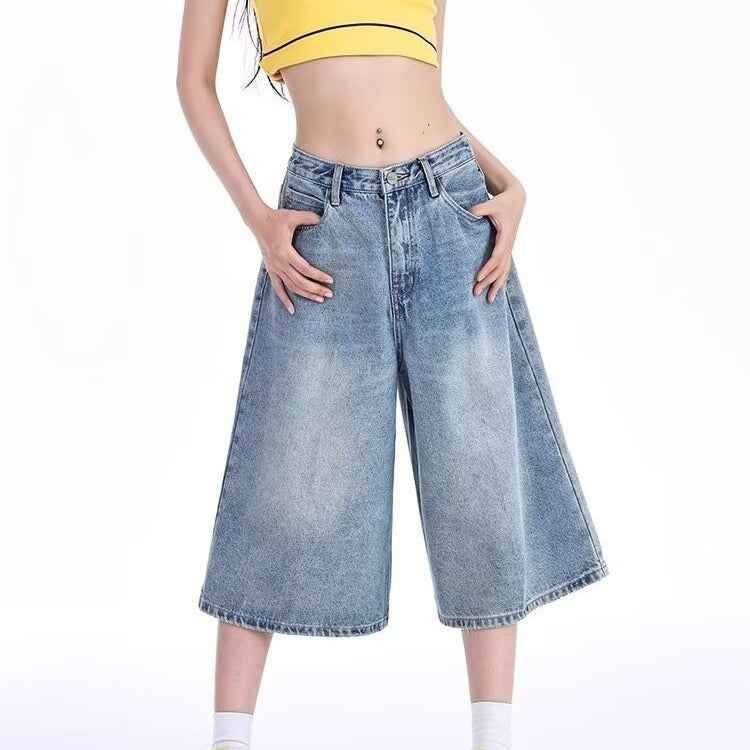 Denim wide-leg pants