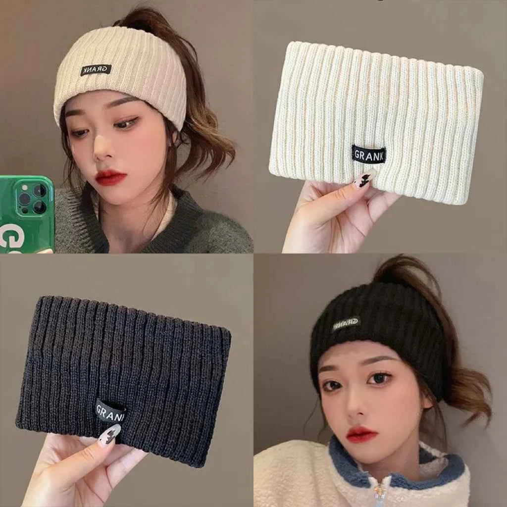 Autumn and Winter Knitted Headband Female Letter Wide Edge Wool Hat Headband Ponytail Hair Headdress Sports Headband