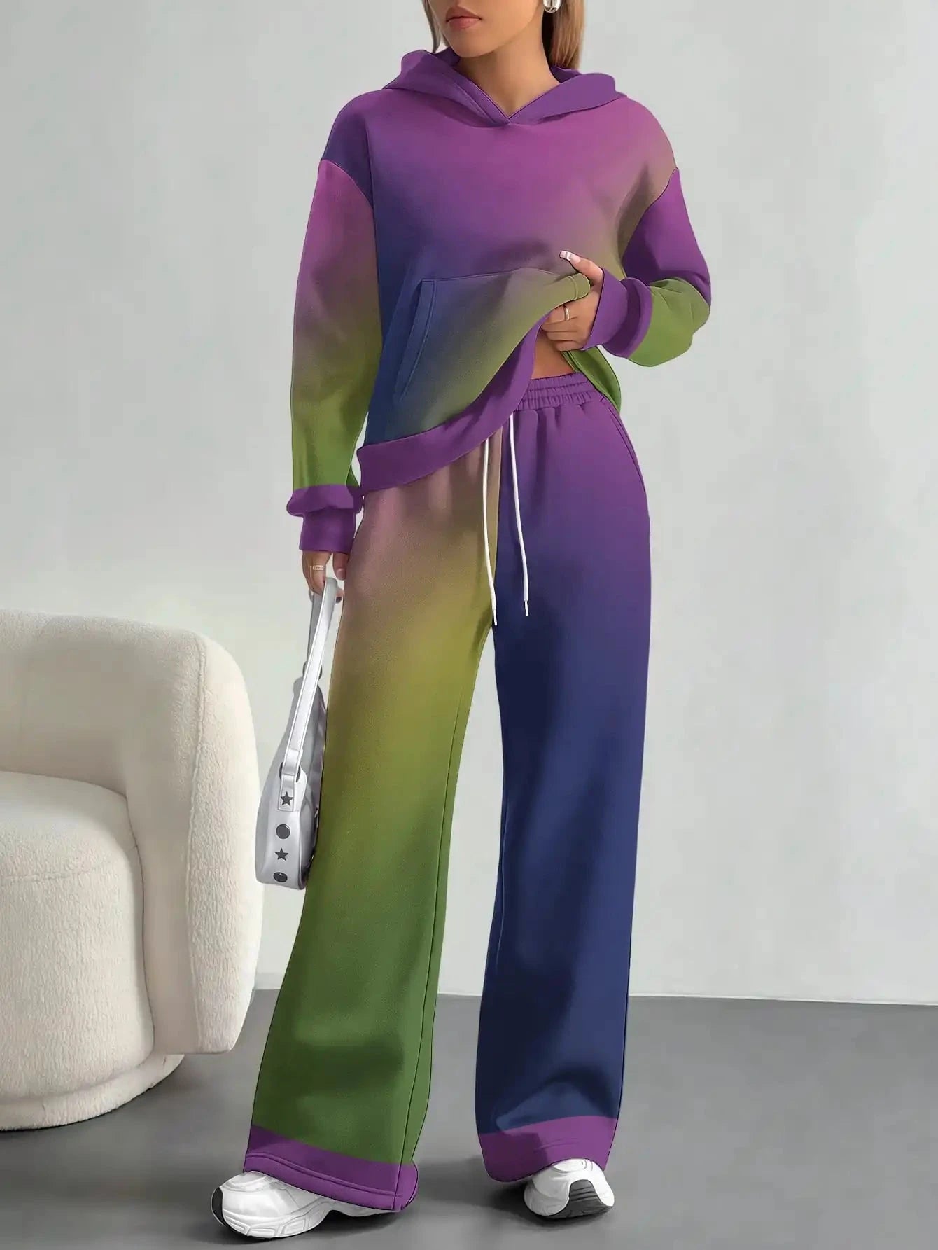 Foreign trade flame splicing printing new hot style 2025 new pink gradient fashion casual European and American women's suit Colouronova