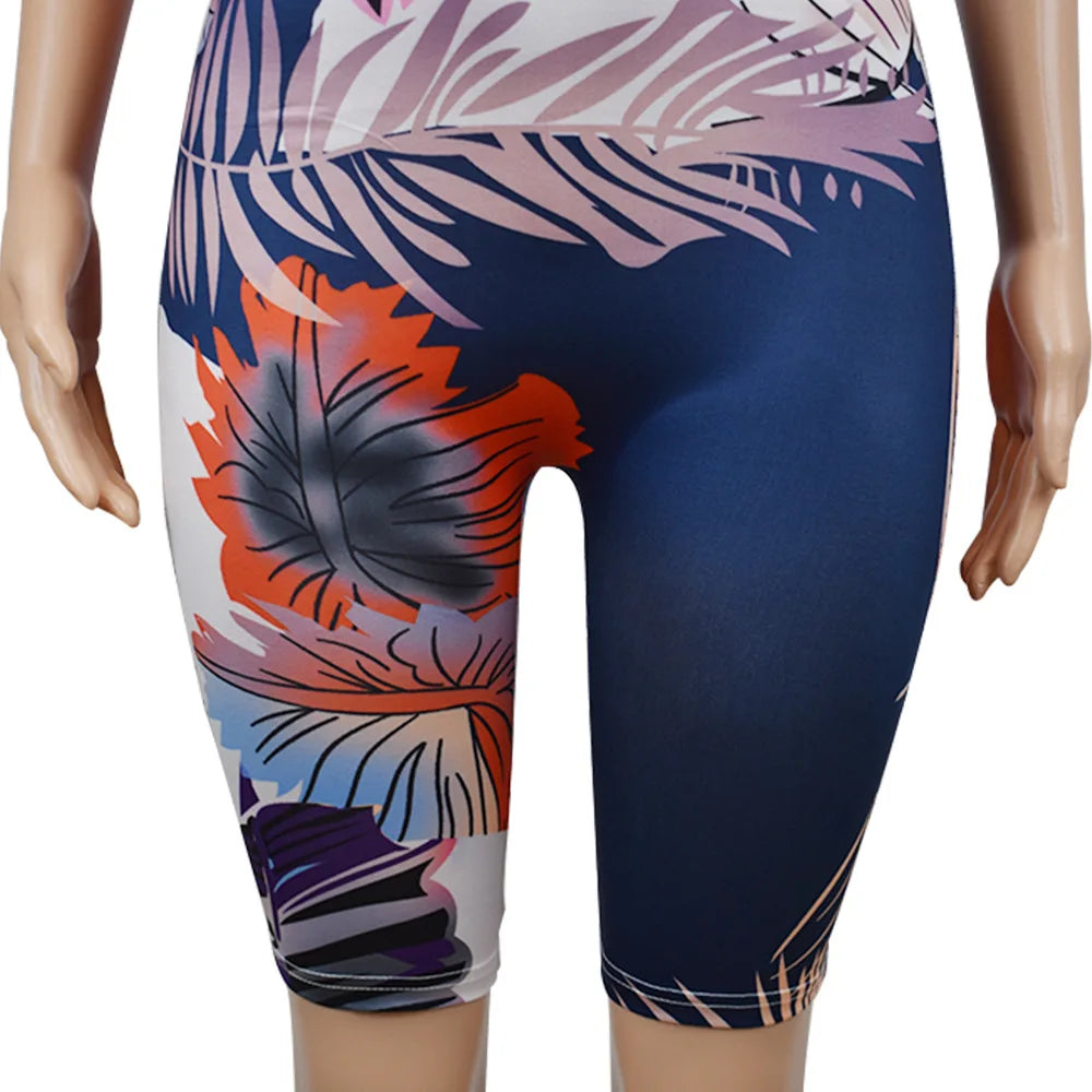 Ladies' strapless sexy jumpsuit shorts, tight fitting, hip hugging, waist cinching, fashionable printed street style commuting - Colouronova