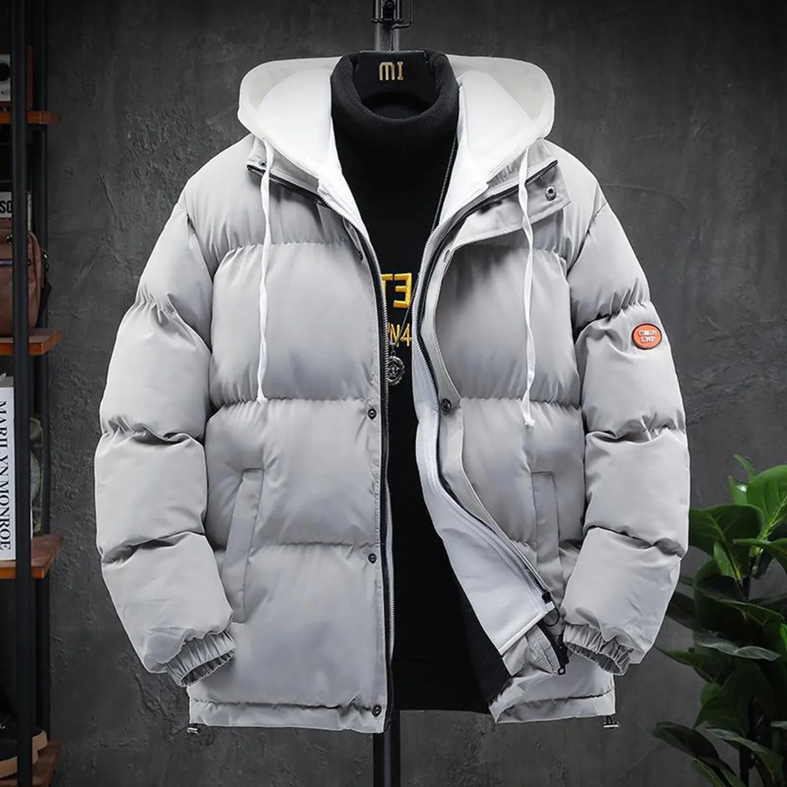 Men'S Autumn Winter Fashion Casual Jacket Cotton-Padded Warm Pure Color Down Jacket With Hat Winter Men'S Cotton-Padded Coat - Colouronova